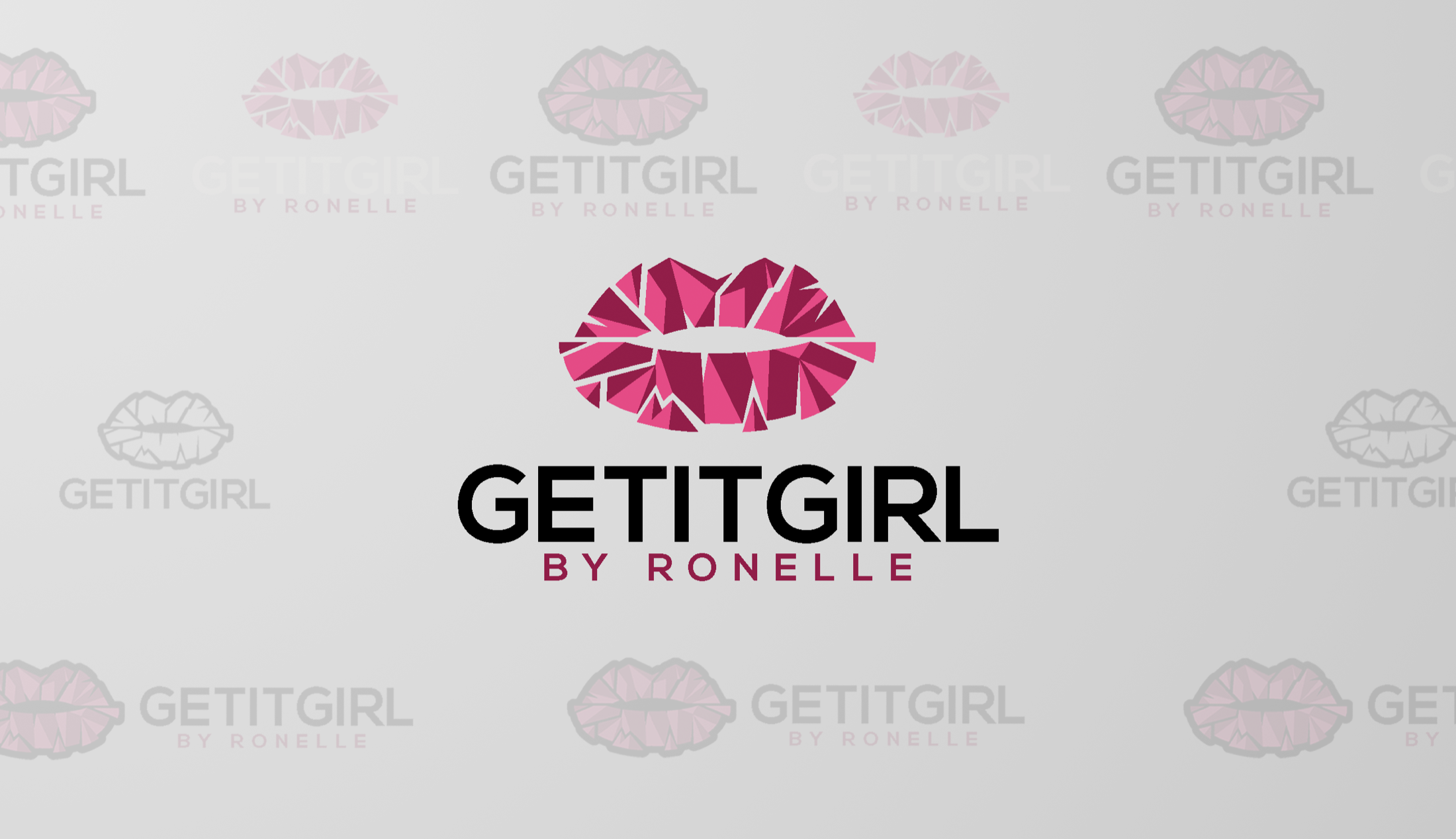 GETITGIRL by Ronelle faceted lips logo and repeating identity pattern