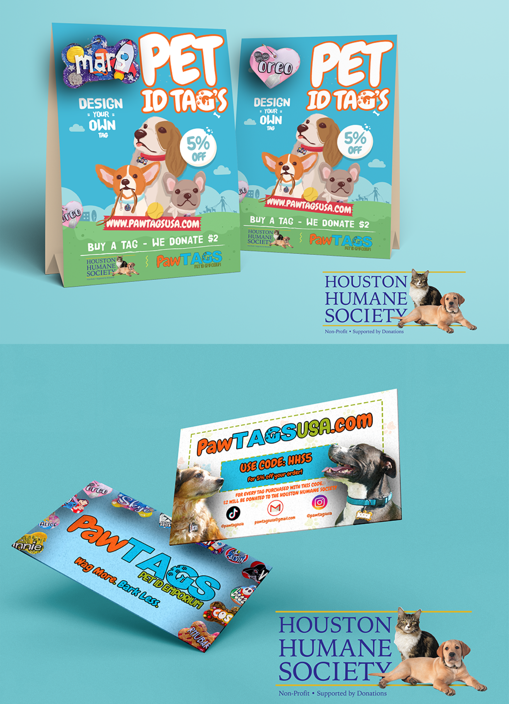 PawTAGS fundraising materials created with the Houston Humane Society