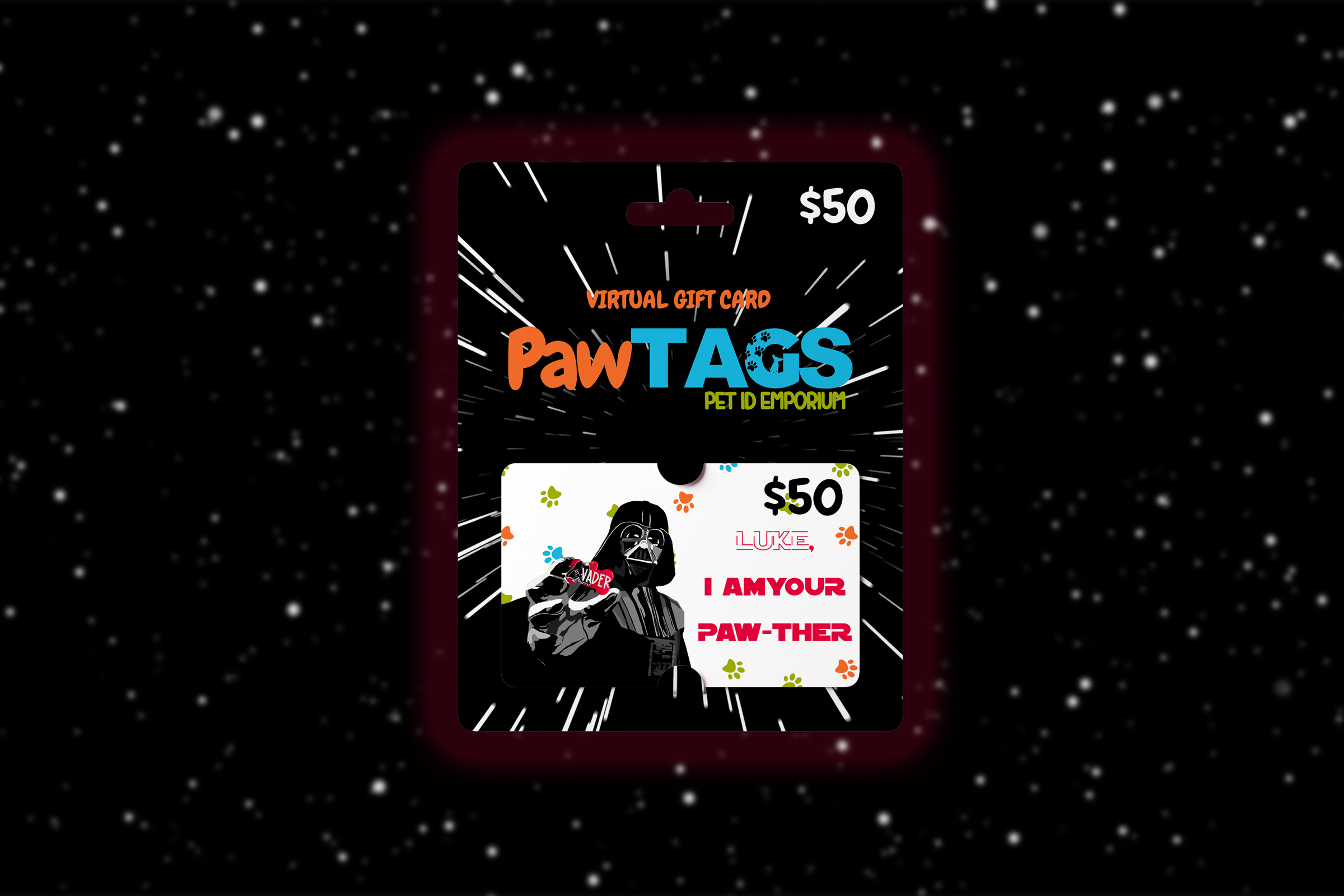 Black PawTAGS fifty dollar Star Wars themed gift card