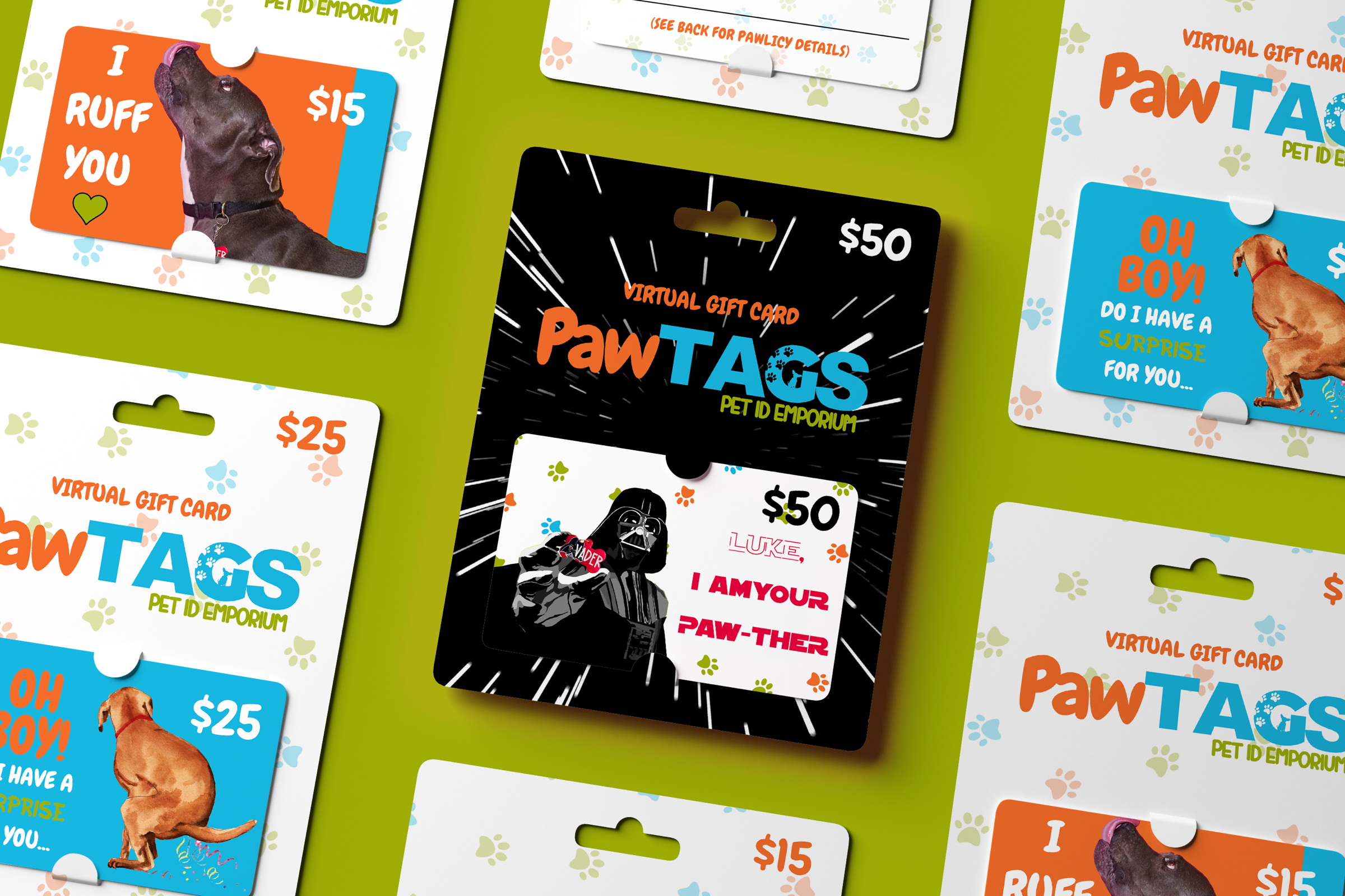Collection of PawTAGS virtual gift card designs