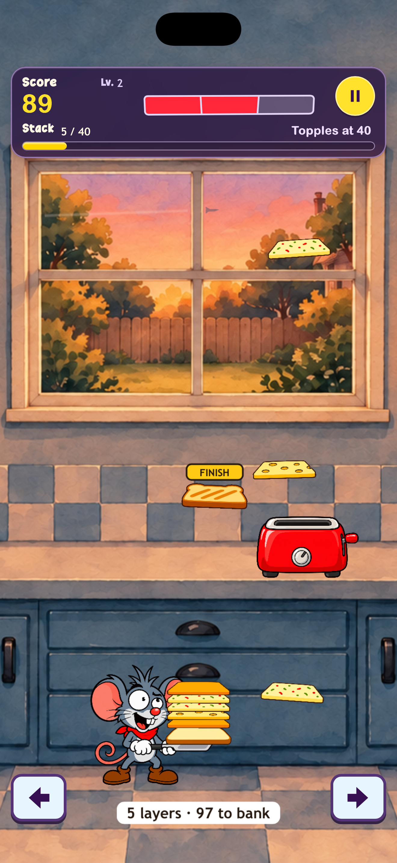 Stack Attack gameplay adapted to a portrait iPhone display